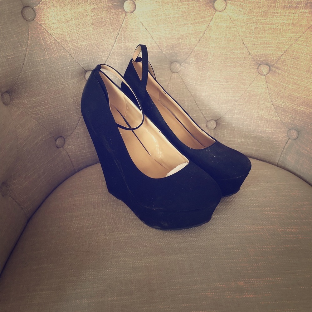 Suede platform wedges with ankle strap